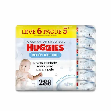 Kit Lenço Umedecido Huggies Disney Baby Recém Nascido Hipoalergênico Sem Fragrância 48 unidades 6 pacotes
