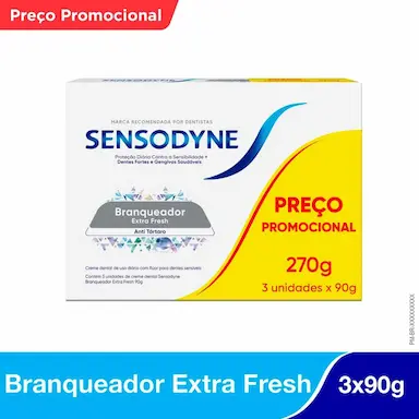 Creme Dental Sensodyne Branqueador Extra Fresh Antitártaro 90g 3 unidades