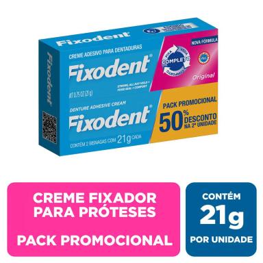 Creme Adesivo para Dentaduras Fixodent Original Pack Promocional com 50% de desconto na 2ª unidade