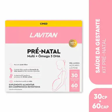 Kit para Gestantes Polivitamínico Lavitan Pré-Natal Multi 30 comprimidos + Ômega 3 DHA 60 cápsulas