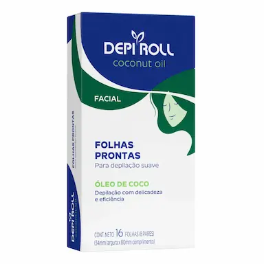 Folhas Prontas para Depilação Facial Depi Roll Óleo de Coco 16 unidades