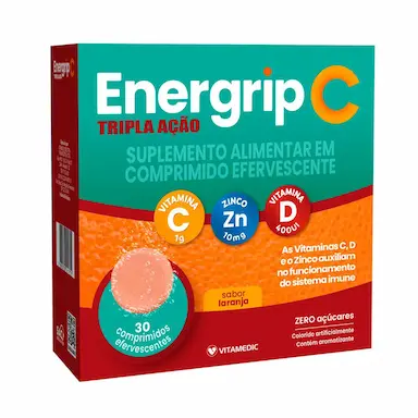Vitamina C Efervescente + Zinco Energrip C Laranja 30 comprimidos