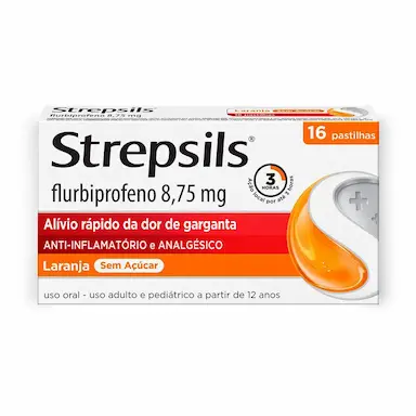 Pastilha para Garganta com Anti-inflamatório e Analgésico Strepsils Sabor Laranja Sem Açúcar - 16 unidades