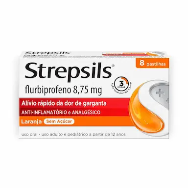 Pastilha para Garganta com Anti-inflamatório e Analgésico Strepsils Sabor Laranja Sem Açúcar - 8 unidades