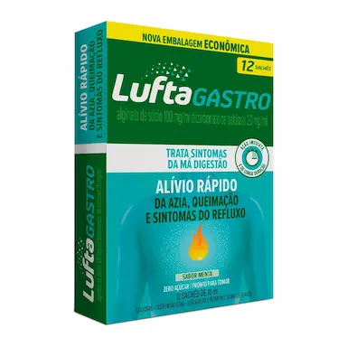 LuftaGastro Sachê Líquido Alginato de Sódio 100mg/ml + Bicarbonato de Potássio 20mg/ml Sabor Menta Suspensão Oral 12 Sachês com 10ml cada