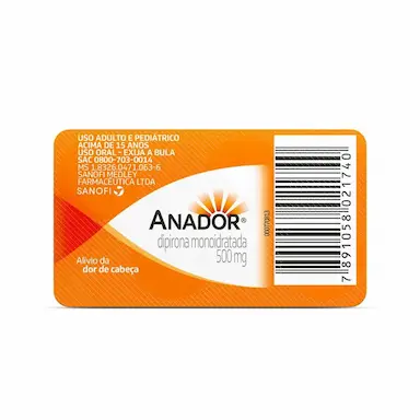 Anador Dipirona Monoidratada 500mg 4 comprimidos