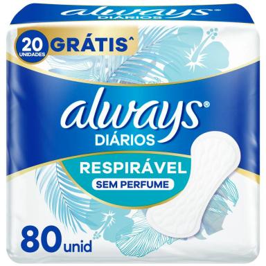 Protetor Diário Always Sem Perfume Respirável com 80 unidades