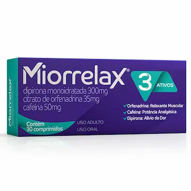 Miorrelax Dipirona Monoidratada 300mg + Citrato de Orfenadrina 35mg + Cafeína 50mg 30 comprimidos
