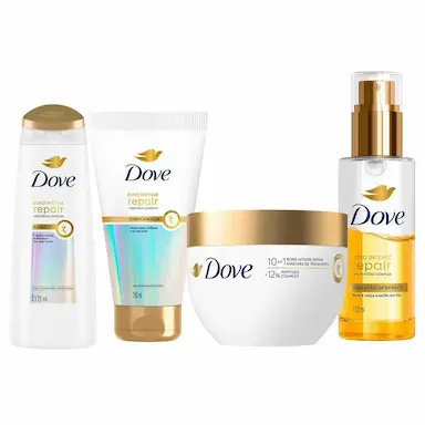 Kit Dove Bond Intense Repair Shampoo Petídeo Complex + Condicionador + Máscara de Tratamento + Óleo Sérum Bifásico Finalizador