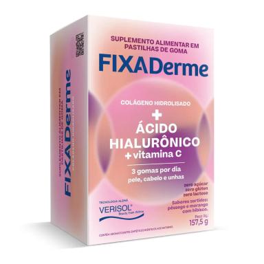 Polivitamínico Fixa Derme Pele, Cabelo e Unhas Hialurônico + Colágeno + Vitamina C 45 gomas