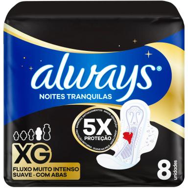 Absorvente Always Noites Tranquilas Cobertura Suave XG com Abas 8 Unidades