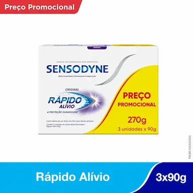 Kit Creme Dental Sensodyne Rápido Alívio Original 90g 3 unidades