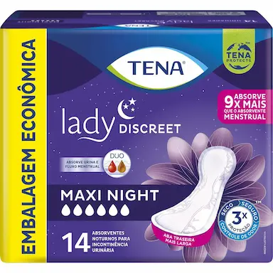 Absorvente para Incontinência Urinária Tena Lady Discreet Maxi Night Feminino 14 unidades