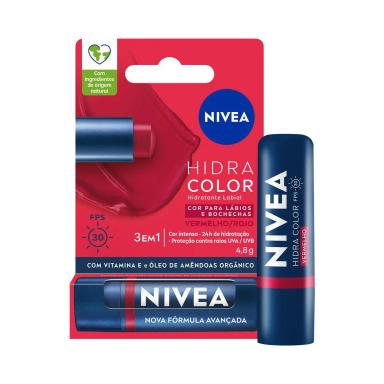 Hidratante Labial Nivea Hidra Color 3 em 1 Vermelho 4,8g