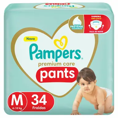 Fralda Pampers Pants Premium Care M 34 unidades