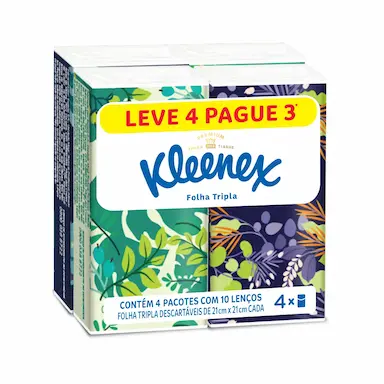 Kit Lenços de Papel de Bolso Kleenex Dia a Dia Folha Tripla com 4 pacotes de 10 folhas cada