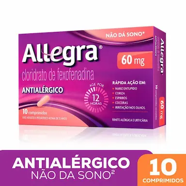 Antialérgico Allegra Cloridrato de Fexofenadina 60mg 10 comprimidos