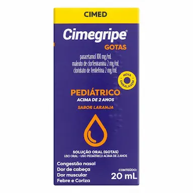 Cimegripe Infantil Cloridrato Fenillefrina 2mg/ml + Paracetamol 100mg/ml + Maleato de Clorfeniramina 2mg/ml Sabor Laranja Gotas 20ml