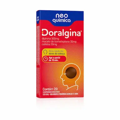 Doralgina Dipirona Sódica 300mg + Isometepteno 30mg + Cafeína 30mg 20 comprimidos