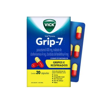 Vick Pyrena Grip-7 Paracetamol 400mg + Cloridrato Fenillefrina 4mg + Maleato de Clorfeniramina 4mg 20 cápsulas