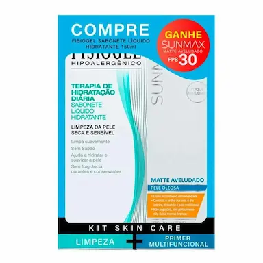 Kit Sabonete Líquido Fisiogel Terapia de Hidratação Diária 150ml + Protetor Solar Facial Sunmax Matte Aveludado FPS 30 50g Grátis