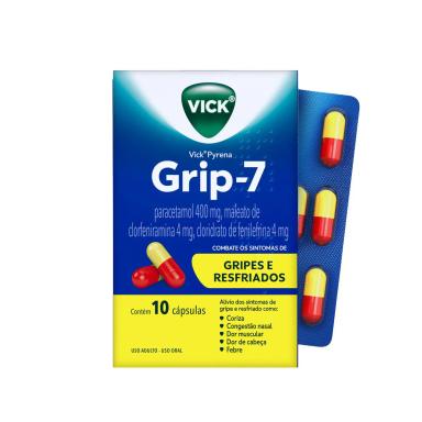 Vick Pyrena Grip-7 Paracetamol 400mg + Cloridrato Fenillefrina 4mg + Maleato de Clorfeniramina 4mg 10 cápsulas