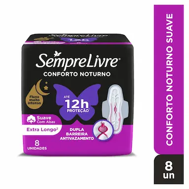Absorvente Sempre Livre Conforto Noturno Cobertura Suave Com Abas com 8 unidades