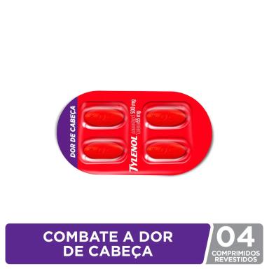 Tylenol Dor de Cabeça Paracetamol 500mg + Cafeína 130g - 4 comprimidos