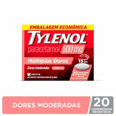 Tylenol Paracetamol 500mg Múltiplas Dores 20 comprimidos