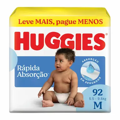 Fralda Huggies Rápida Absorção M 92 unidades