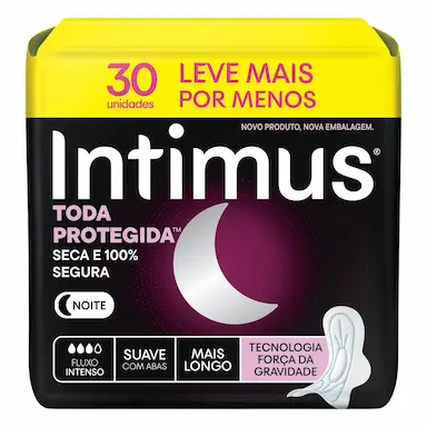 Absorvente Intimus Noturno Toda Protegida Cobertura Suave Com Abas 30 unidades