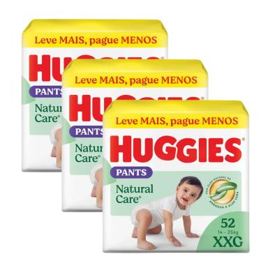 Kit Fralda Calça Huggies Pants Natura Care XXG 52 unidades 3 Pacotes