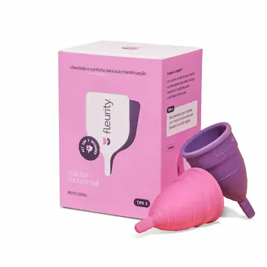 Coletor Menstrual Fleurity Tipo 1 Roxo e Rosa com 2 unidades