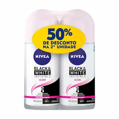 Kit Desodorante Antitranspirante Roll-On Nivea Black & White Invisible Clear Feminino 48h 50ml 2 unidades