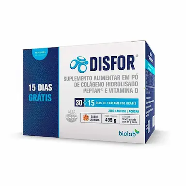 Colágeno em Pó Disfor Sabor Laranja - 45 sachês de 11g