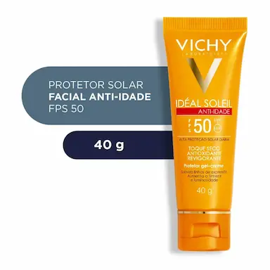 Protetor Solar Facial Vichy FPS 50 Idéal Soleil Anti-Idade Toque Seco FPS 50 40g