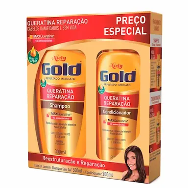 Kit Niely Gold Queratina Reparação Shampoo 300ml + Condicionador 200ml