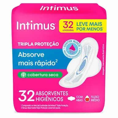 Absorvente Intimus Tripla Proteção Cobertura Seca Com Abas com 32 unidades