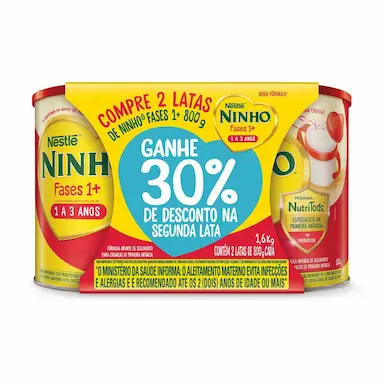 Fórmula Infantil Ninho Fases 1+ Nestlé 1 a 3 anos Kit 2 unidades com 800g cada