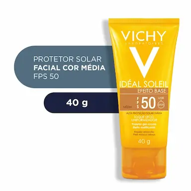 Protetor Solar Facial Vichy Idéal Soleil Efeito Base FPS 50 Cor Média 40g