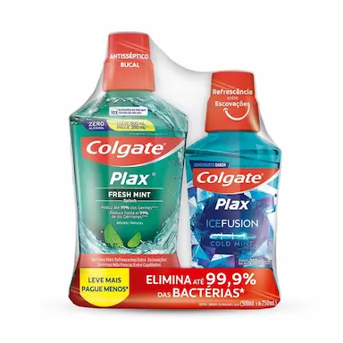 Kit Enxaguante Bucal Colgate Plax Fresh Mint 500ml + Ice Fusion 250ml