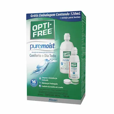 Kit Opti-Free Puremoist Solução para Lentes de Contato 300ml + 120ml + Estojo para Lentes de Contato