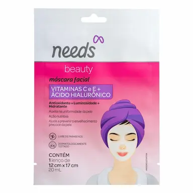 Máscara Facial Needs Beauty Vitaminas + Ácido Hialurônico 20ml