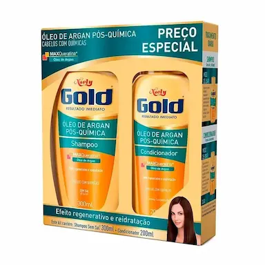 Kit Niely Gold Óleo de Argan Pós-Química Shampoo 300ml + Condicionador 200ml