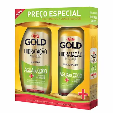 Kit Niely Gold Hidratação Água de Côco Shampoo 300ml + Condicionador 200ml