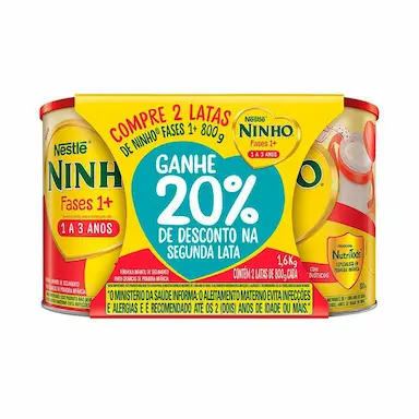 Kit Fórmula Infantil Ninho Fases 1+ com 2 unidades de 800g