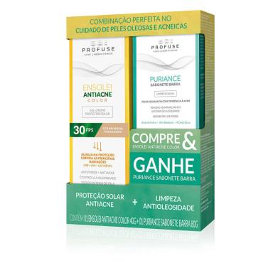 Kit Facial Profuse Protetor Solar Ensolei Antiacne Color FPS 30 40g + Sabonete em Barra Puriance 80g