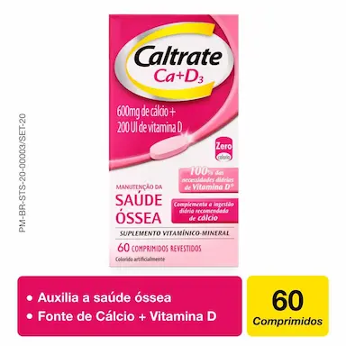 Cálcio 600mg + Vitamina D 200UI Caltrate Ca+D3 60 comprimidos