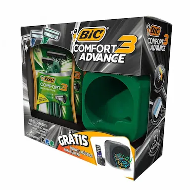 Kit Aparelho de Barbear Bic Comfort 3 Advance com 4 unidades + Suporte Acústico para Celular
