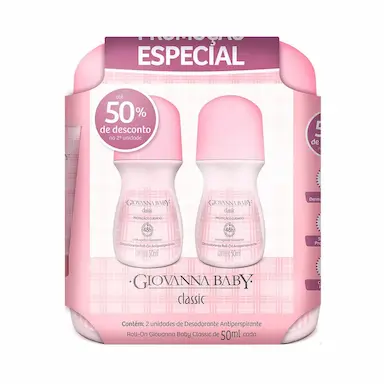 Kit Desodorante Antitranspirante Roll-On Giovanna Baby Classics Feminino 48h 50ml 2 unidades